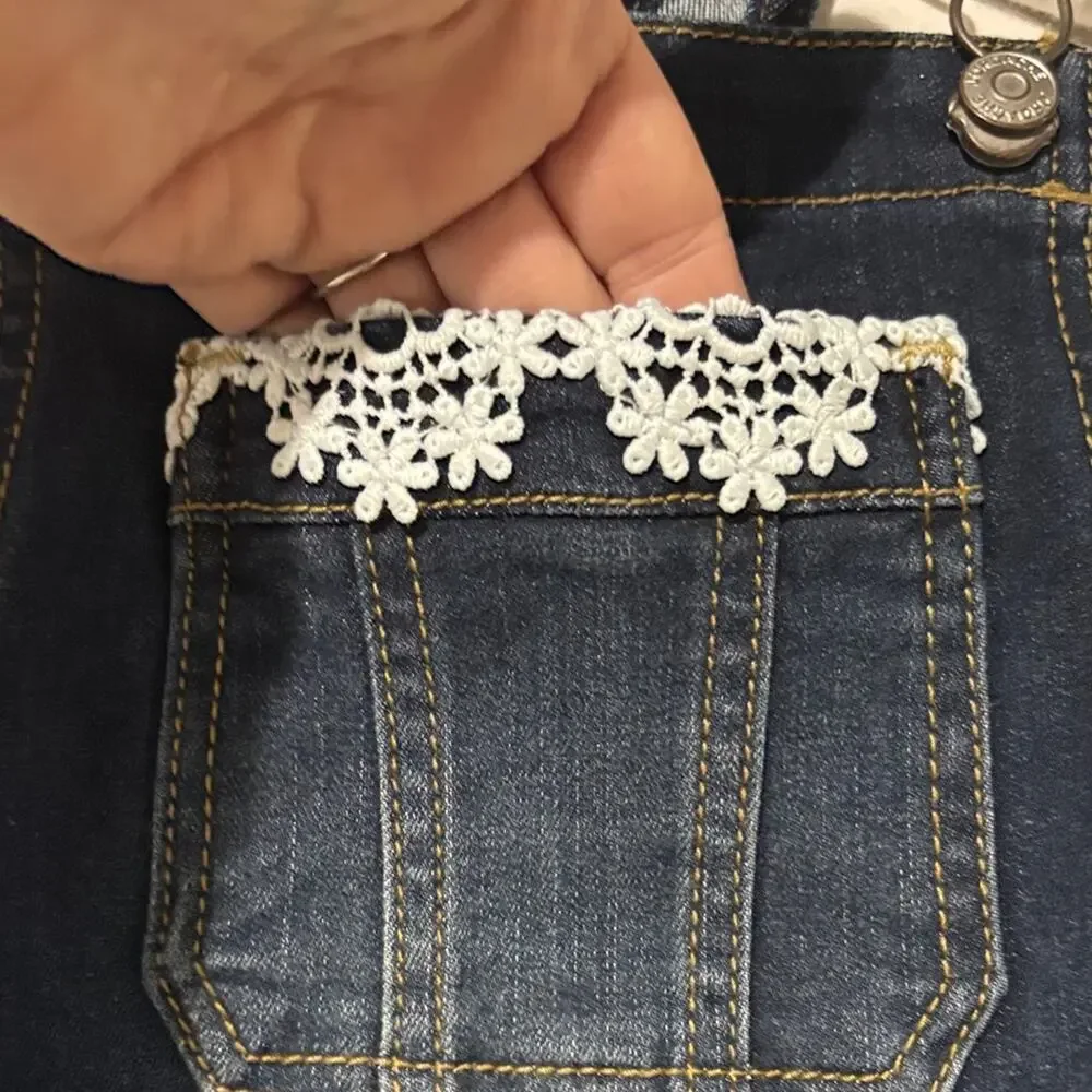 Jordache S 6x Dark Denim Overalls w/Lace Accents adjustable straps stretch nwt